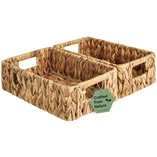 Small Wicker Baskets for Shelves (Natural (Water Hyacinth) / 2x 11¼"L x 7½"W x 3½"H)