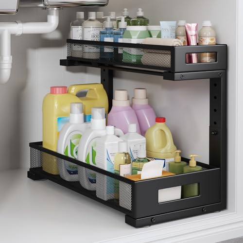 1 Pack 17IN Depth Under Sink Storage Organizer (Black / 1 Pack-17"Dx11.4"-16.14"H)