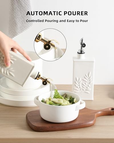 Sweejar Ceramic Olive Oil Dispenser Bottle for Kitchen (17 Oz(Gold Spout) / Beige)