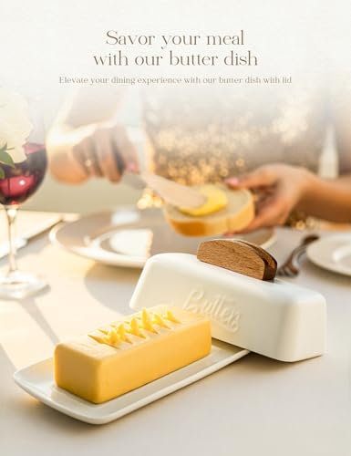 Butter Dish with Lid and Knife Ceramic Butter Holder for Counter Humanized Clamp