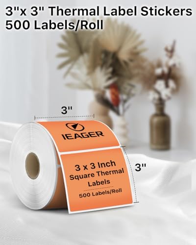 Orange 3" x 3" Square Thermal Label Stickers