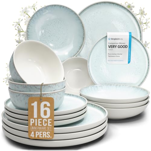 16 Piece Stoneware Dinnerware Set for 4 (Light / Beige Blue / Set for 4 (16pcs))
