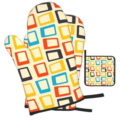 Mid Century Modern Oven Mitts and Pot Holders Sets of 3 (Modern Retro)