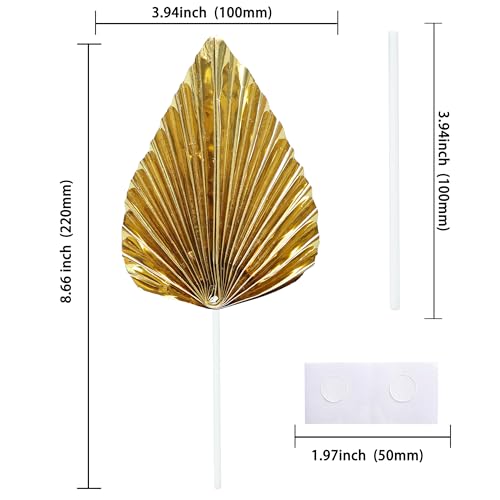 6Pcs Paper Palm Fan Cake Toppers Palm Spear Leaves Fan Cupcake Toppers Cake Insert Decorations Craft DIY Cake Bakeware Decoration for Birthday Party Wedding Party Decor Supplies Light Gold (Light Gold)
