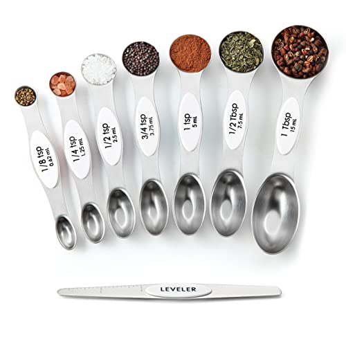 Stainless Steel 8 Magnetic Measuring Spoons for Kitchen (White / 1-Pack)
