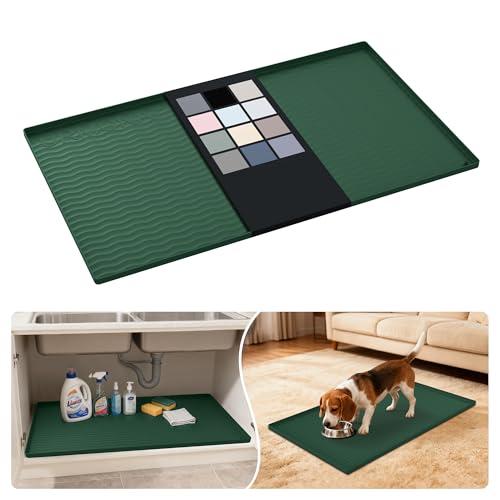 Waterproof Silicone Under Sink Mat 37'' x 22'' Shelf Liner for Kitchen and Bathroom (Green / 22"W x 37"L)
