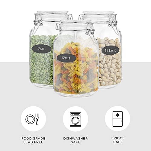 Airtight Glass Jars with Lids Set of 3. 50oz Glass Jar with Lid and 6 Silicone Seals! Med Glass Food Storage Containers. Square Mason Jar