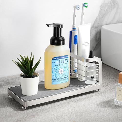 Wipe Free Sink Organizer with Drying Stone (Silver)