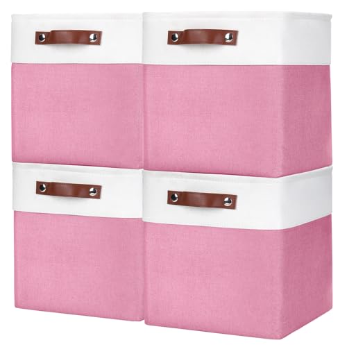 Collapsible Fabric Storage Cubes 11x11 Cube Storage Bins (Pink / Off-White / Cube - 11"x11"x11")