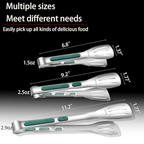 Stainless Steel Kitchen Tong Set (6 & 9 &11inch / 3Pcs Green)
