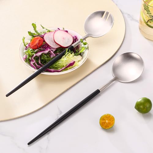 Silver Black Salad Serving Utensils (Silver Black)