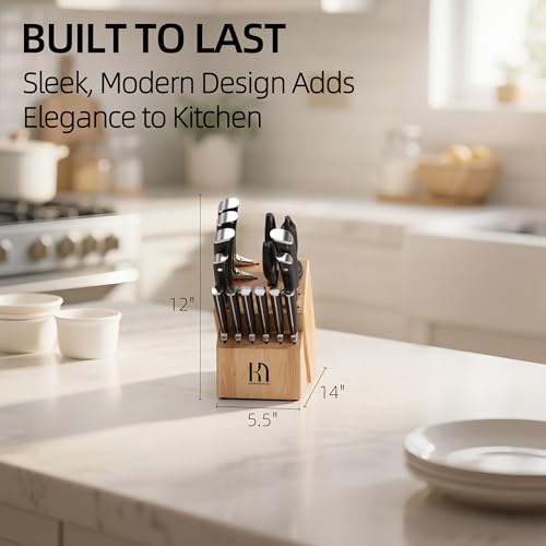 Japanese 15 pc Kitchen Knife Block Set (Natural Black)