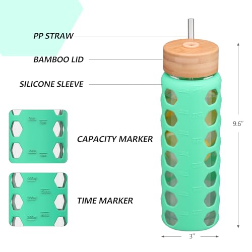 Glass Water Bottle (Green / 24 Ounces)