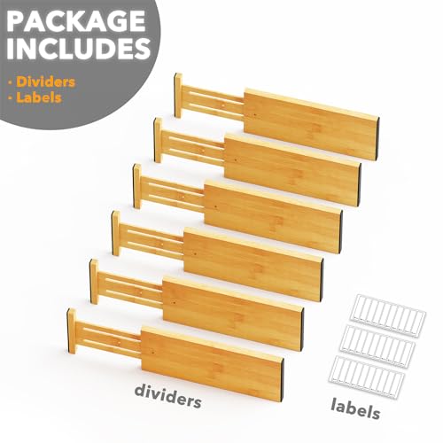 Bamboo Dresser Drawer Dividers 6 Pack (4.65''H, 12.5''-17''L / NATURAL)