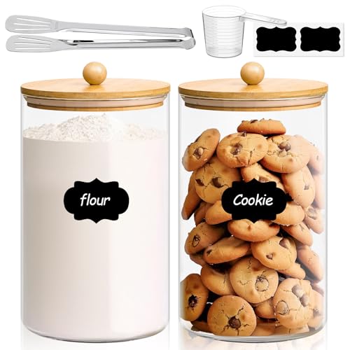Glass Storage Jars with Bamboo Lids 3.9 Qt 2 Pack Large Pantry Round (3.9Qt/1Gallon-Round-2Pack)
