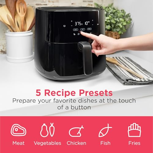 3-in-1 Air Fryer, Large 5.3 QT Capacity, Digital Display, 3 Cooking Modes, 5 Recipe Presets, Automatic Shake Reminder, PFAS-Free Cooking Surfaces, Black (3-1 Air Fryer)