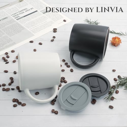 14 oz Ceramic Coffee Mug with Lid (White/Black)