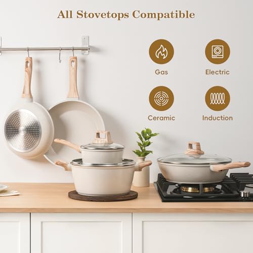 Pots and Pans Set Non Stick (White / 12 Pieces)