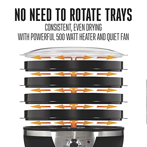 Food Dehydrator Machine for Jerky (Temperature Control (100-160F) / 4 Stackable Trays, Black & Stainless Steel Accents)