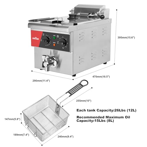8L Countertop Electric Deep Fryer with Draining Valve (Single Tank,8L)