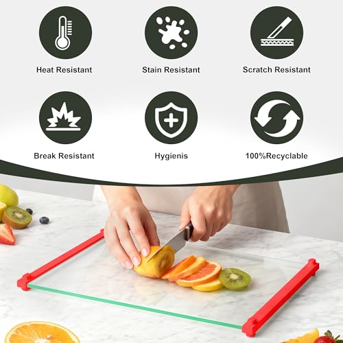 2PCS Glass Cutting Board with Silicone Grip (Red)