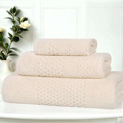Playa Zero Twist Cotton Medium Weight Towels (3 Piece Towel Set / Ivory)