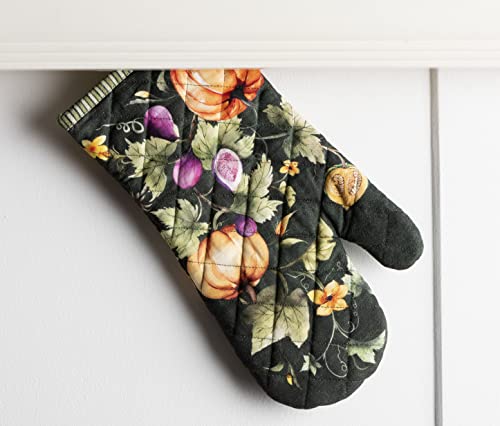 Maison d'Hermine Oven Gloves 100% Cotton Oven Mitt (026 - Pumpkin Garden - Dark Green / 7.5" x 13" (Oven Mitt))