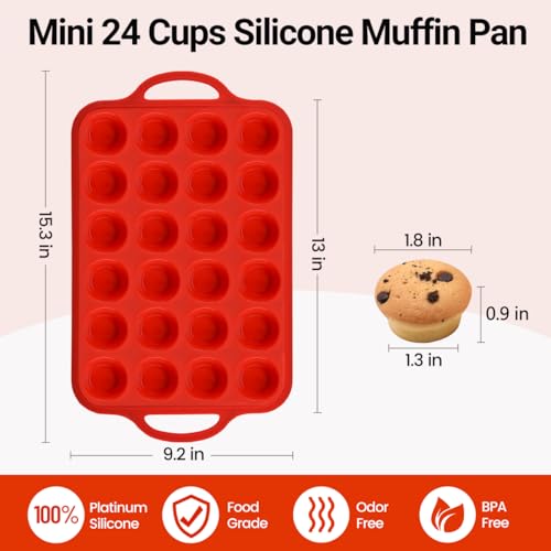Silicone Mini Muffin Pan 24 Cups with Metal Reinforced Frame (Metal Framed: 24-Cup Mini)