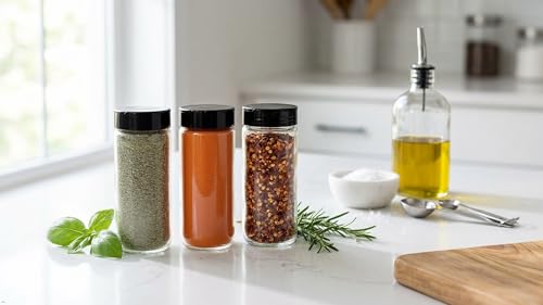 16oz Glass Spice Shakers with Lids (Tall Spice 16oz Black 7 Holes Set of 2)