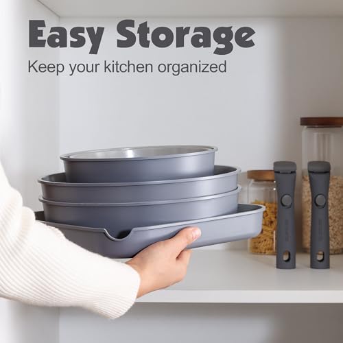 17 Piece Ceramic Detachable Handle Pots and Pans Set Gray (Gray / 17 Piece)