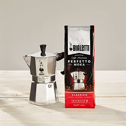 6 Cup Moka Pot and Coffee Ground Bundle 8.8oz Bag with Medium Roast Italian Ground Blend (6 Cups / Classic Moka & Ground Coffee)