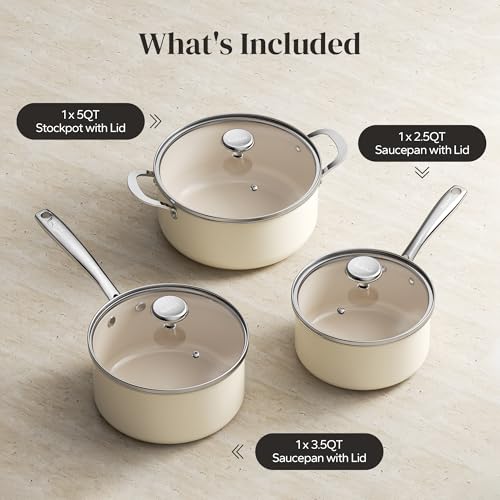 Stock Pot Set with Lid 5Qt (Beige / 6pc Set)