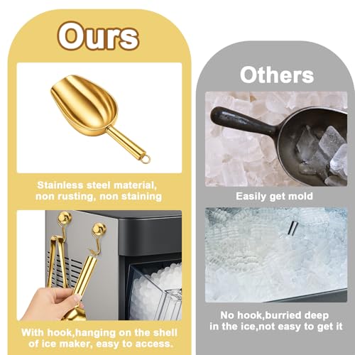 Stainless Steel Ice Scoop for Freezer with Magnetic Hook & Ice Tongs (6oz / Gold)