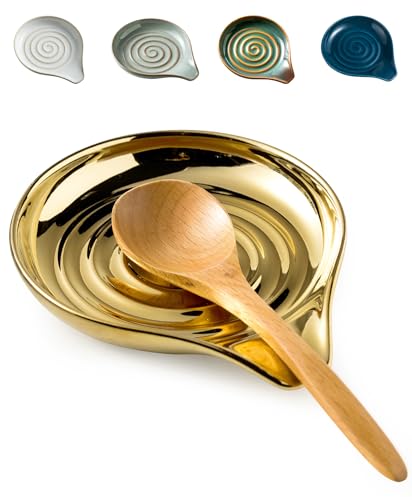 Ceramic Spoon Rest for Stove Top (Gold)