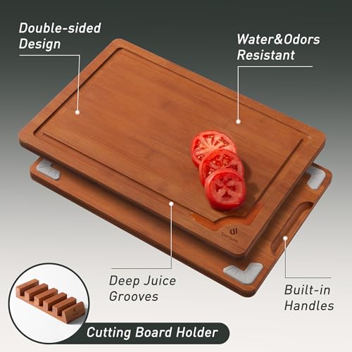 Bamboo Cutting Board Set Non Slip Feet with Holder Over Sink Best Grandpa Grandfather Elder Men Father Day Grandparents Great Papaw Peepaw Pawpaw Granddad Happy Birthday Christmas Unique Cool Gifts (5 Pack with Holder / Brown)