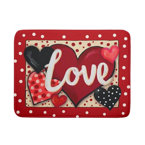 Love Heart Dish Drying Mat 18"x24" Red Dots Microfiber Dish Rack Mat Holiday Absorbent Fast Dry Draining Pad for Kitchen Counter Bar Sinks (Love Heart / 24" x 24")