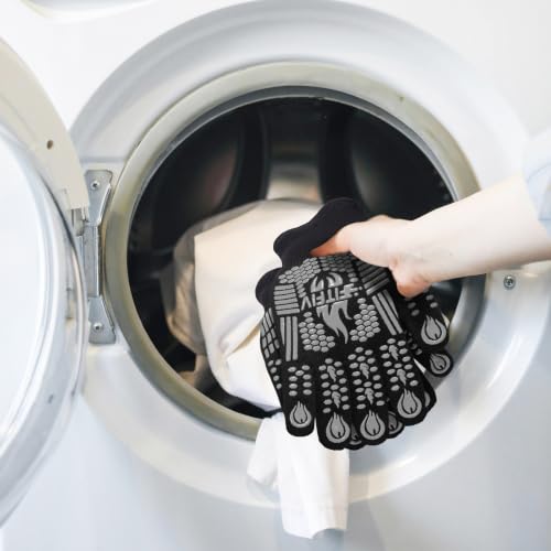 BBQ Gloves 1472°F Heat Resistant with Silicone Grip Oven Mitts (Gray / Short (Glove L 11.51" × Palm W 6.33"))