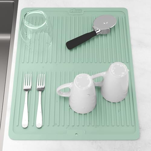 Patented BPA Free Silicone Dish Drying Mat (18" x 16" / Silicone / Mint)