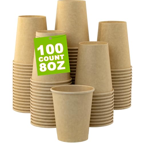 8 oz 100 Pack Disposable Coffee Cups (Kraft-100packs / 8 oz)