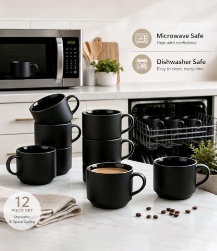 14 OZ Coffee Mugs Set of 12 (Matte Black / Set of 12(14 Ounces))