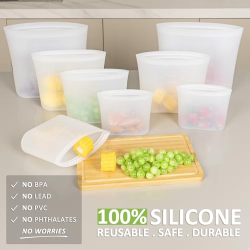 100% Silicone Reusable Storage Bag (Translucent | XL+S+XS | 12 Pack)