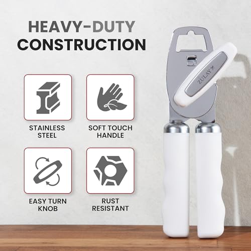 Manual Can Opener Heavy Duty Patented Stainless Steel (White / Comfy Grip)