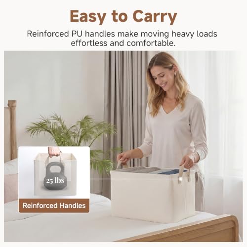 Fabric Storage Bins (Beige(Cottlyn Fabric) / 16 ½" L x 12" W x 10 ¼" H)