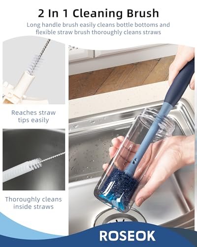 2 in 1 Bottle Brush with Straw Cleaner Brush (Grayish Blue / 1pcs)