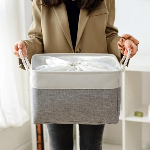 Storage Baskets for Organizing (White&Grey / 3PCS/X Large -17.7Lx13.8Wx9.8H)