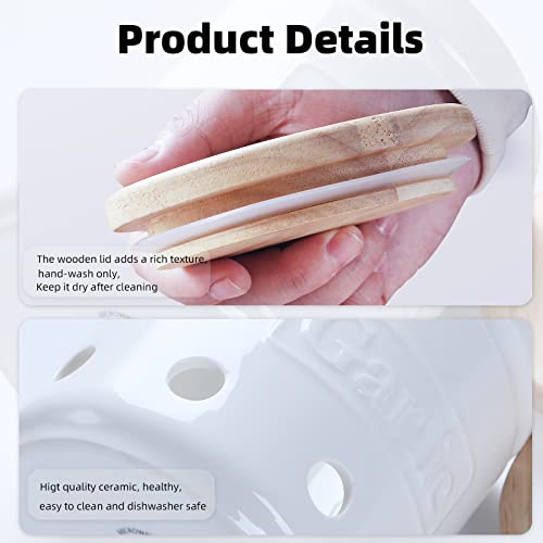 Garlic Keeper with Wooden Lid (White)