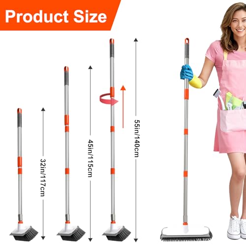 Floor Scrub Brush with Long Handle (Orange)