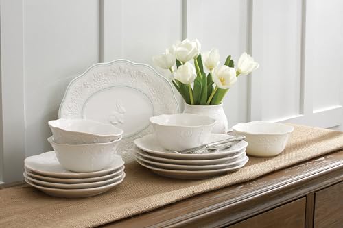 French Perle White Stoneware Dinnerware Set with All (12-Piece Dinnerware Set, All-Purpose Bowls)