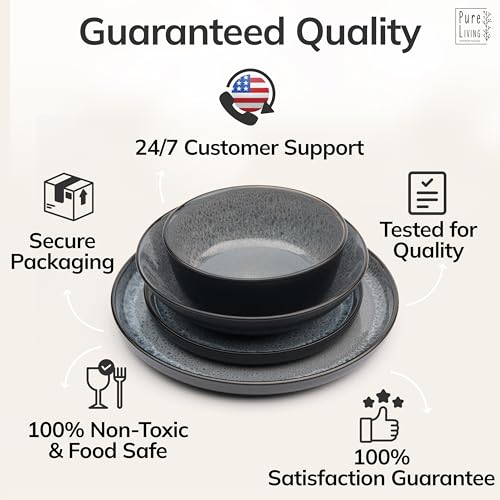 16 Piece Stoneware Dinnerware Set for 4 (Dark / Dark Gray / Set for 4 (16pcs))