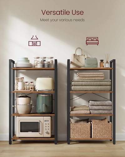 4 Tier Bookshelf (Rustic Brown + Ink Black / 4 Tiers (11.8"D x 26"W) / Without Back Panels)